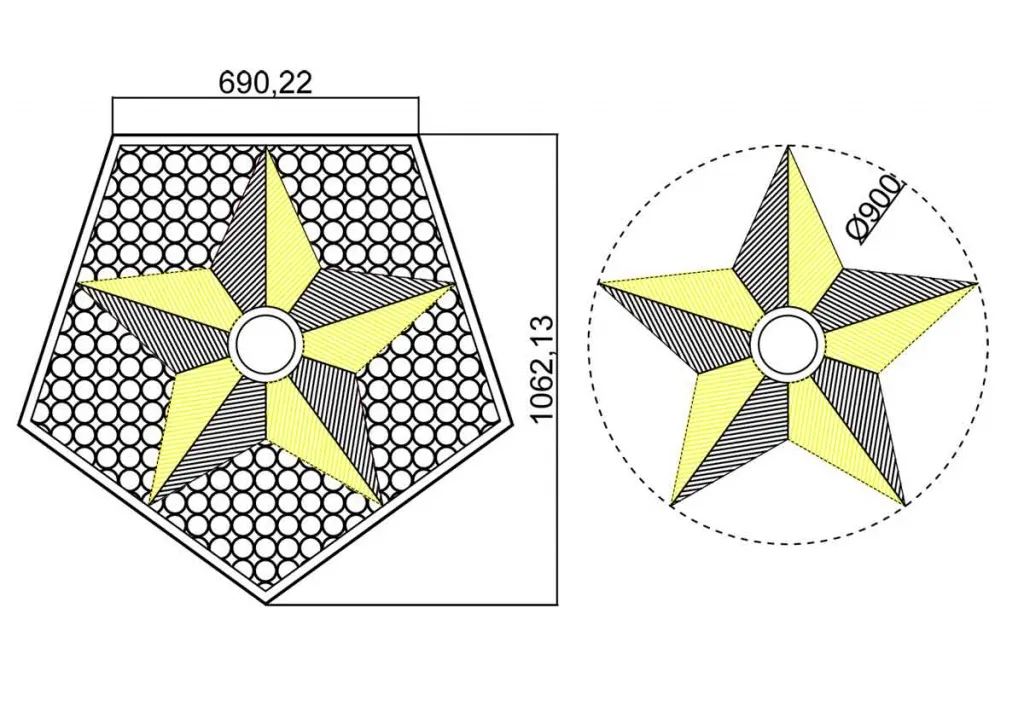 Вечный огонь - схема звезды вечного огня на декоративной решетке в Шатуре 